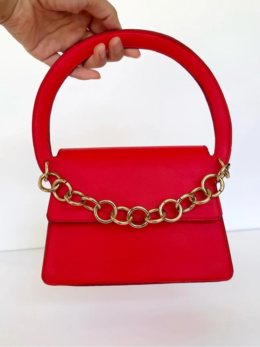 Red Mini Flap Top-Handle Crossbody Bag Gold Chain